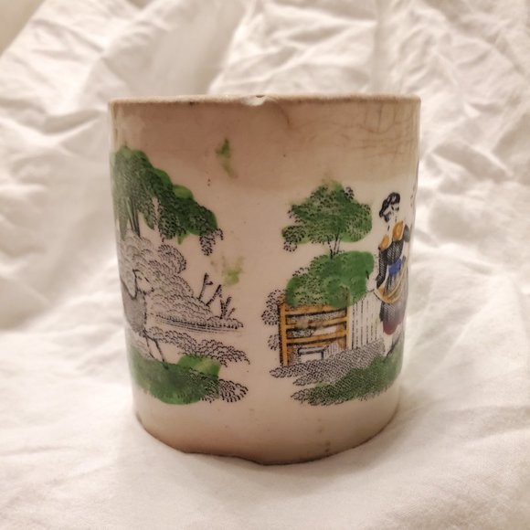 $5 SALE * Antique 1870's China Burro Child Mug Cup Staffordshire Transferware - Picture 9 of 11